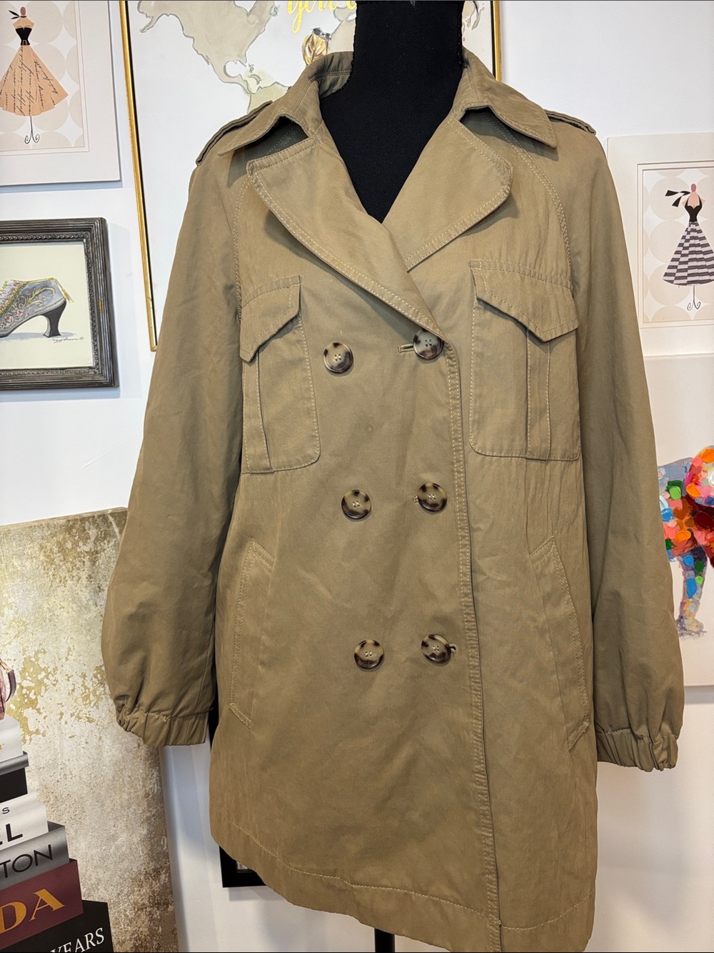 LOFT Khaki Double-Breasted Pea Coat